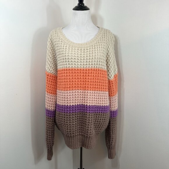 Lumiere Striped Sweater L🍊Orange Pink Purple Knit Pullover Cozy Soft Fall Winte - Picture 1 of 11